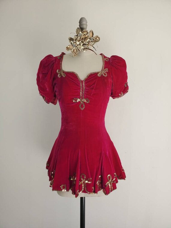 Vintage 1940s Quad Roller Skating Dress and Tiara