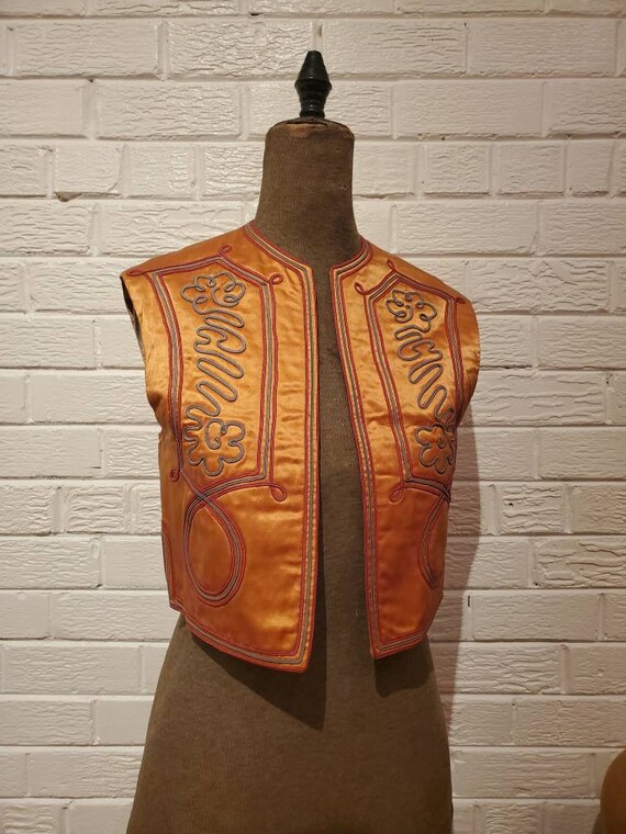 Orange Satin Embroidered Antique Vest • Henderson