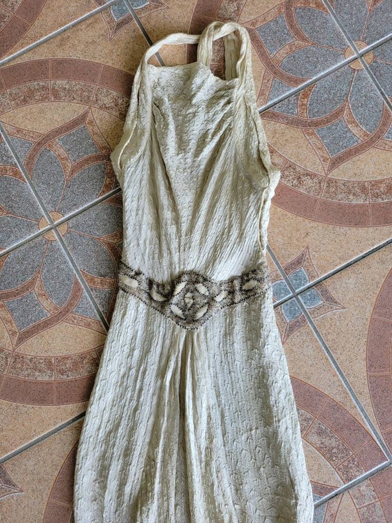 Vintage 1930s Gown Beaded Waist Open Back FOGA Label … Gem