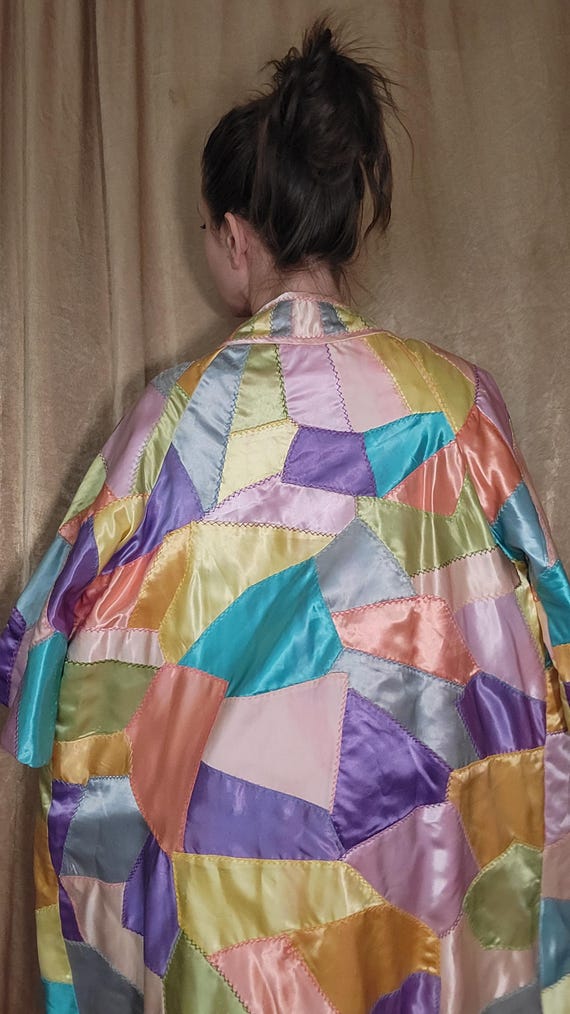 Vintage Satin Patchwork Jacket Robe Showgirl Boud… - image 8