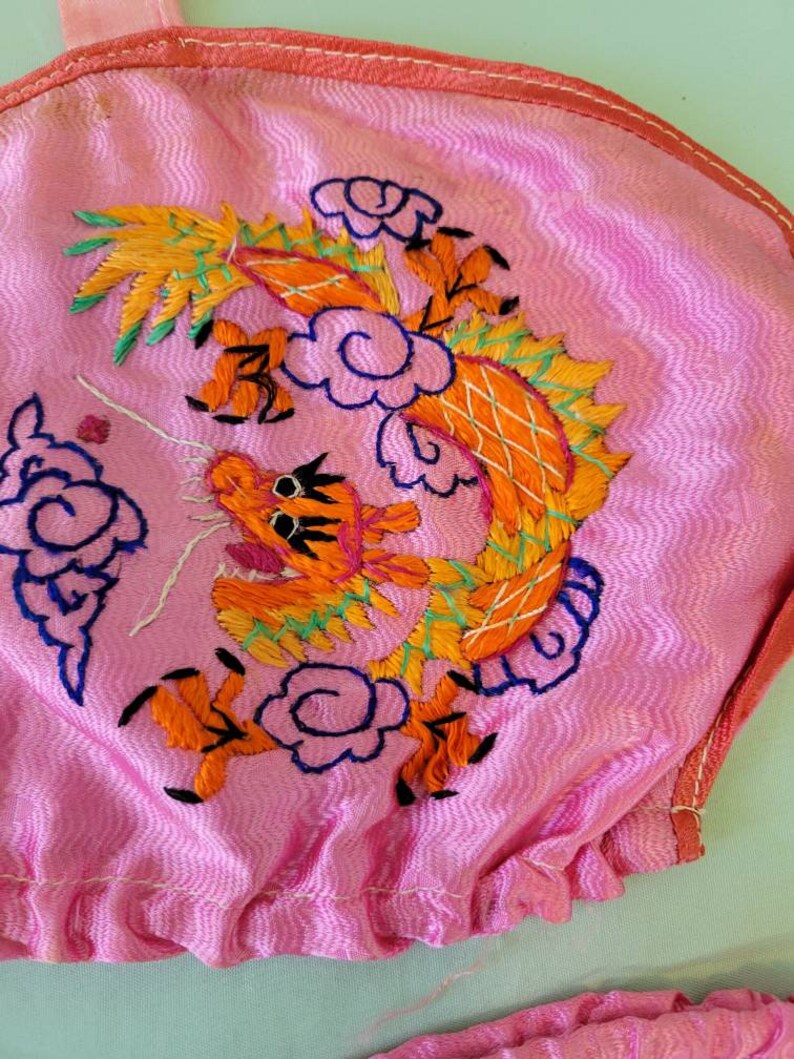 Vintage 1940s 50s Sweetheart Souvenir Lingerie Set Embroidered Dragons Vintage Lingerie Bikini image 5