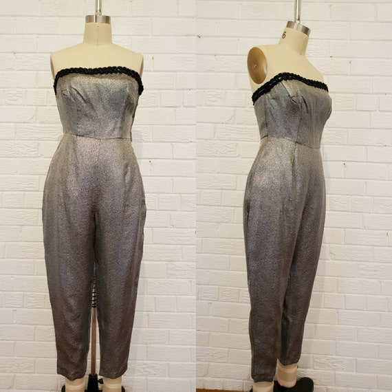 Vintage Silver Lame Lurex Strapless Jumpsuit • Me