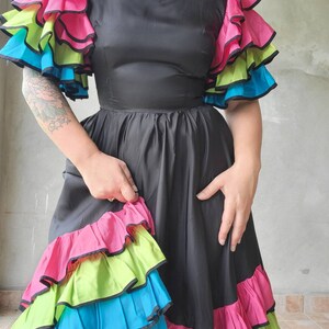 Gorgeous Vibrant Ruffle Vintage Dress Taffeta Showgirl Dancing Dress 34B 27W image 7