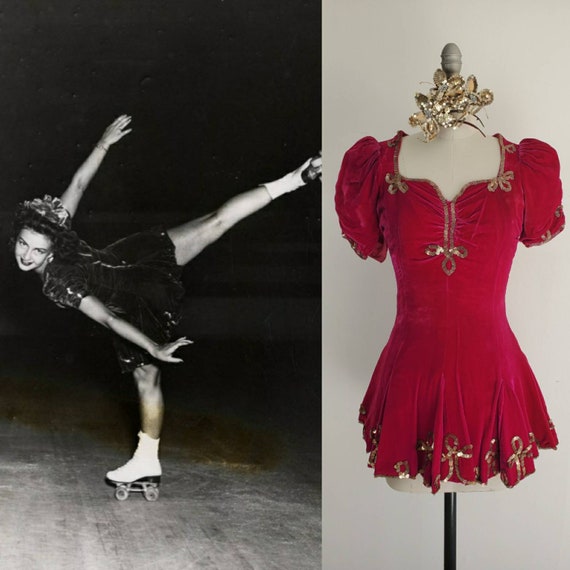 Vintage 1940s Quad Roller Skating Dress and Tiara