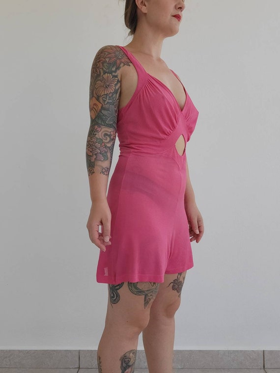 Vintage 1940s Pink Rayon Romper • Cut Out Peek-a-… - image 3