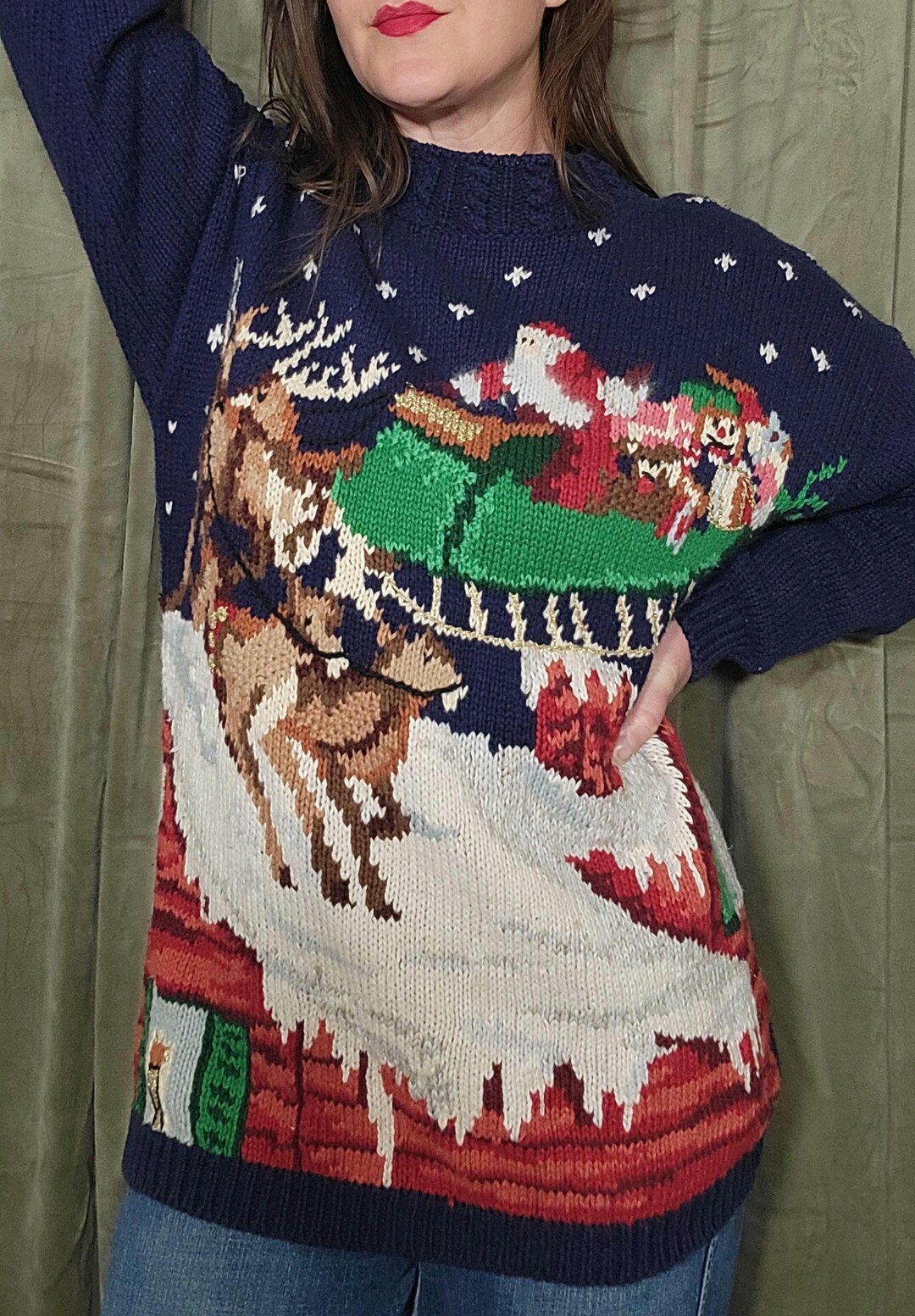 Suéter navideño vintage de punto para fiestas, suéter feo para Navidad ...