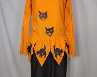Vintage Halloween Costume Dress Black Cat Silhouette Antique Halloween Costume