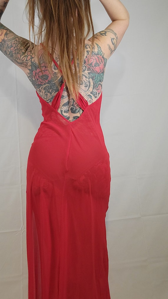 Vintage Fredericks Of Hollywood Red Chiffon Slip … - image 2