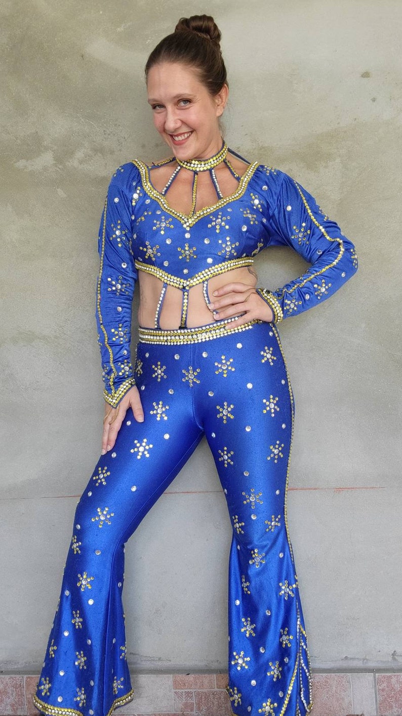 Vintage 1970s 1980s Circus Showgirl Costume Rhinestone Jumpsuit image 1