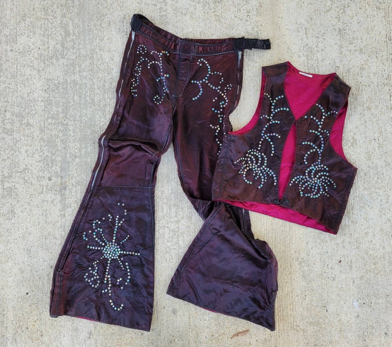 Vintage 1970s Burlesque Dancer Costume Romulus Rhinestone Stripper Vest and Bell Bottom Pants image 7