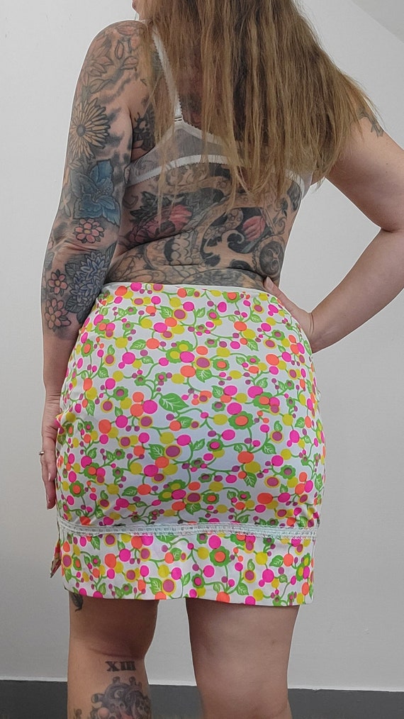 Vintage 1960s Slip Skirt Short Slip Neon Floral Gem