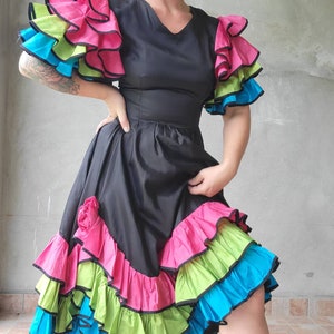 Gorgeous Vibrant Ruffle Vintage Dress Taffeta Showgirl Dancing Dress 34B 27W image 4