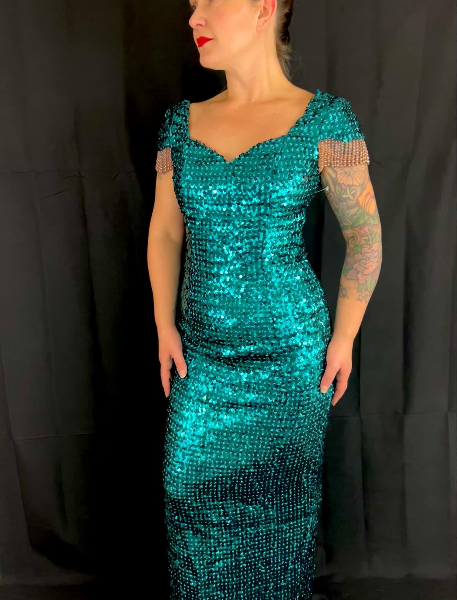 Aqua Beaded Vintage Gown - Etsy Aqua Beaded Vintage Gown - Etsy