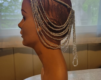 Vintage Beaded Headpiece Glass Beads Wire Frame Fringe