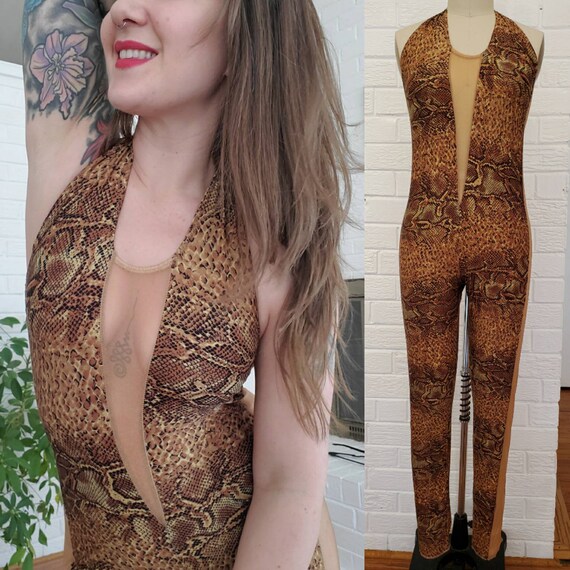 Vintage Snakeskin Catsuit Dance Costume • Mesh Pan