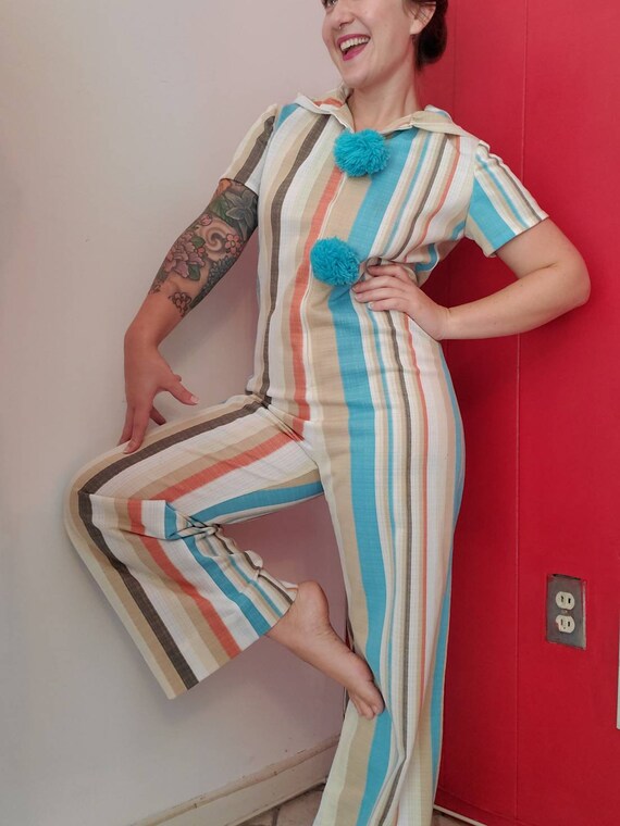 Vintage 1970s Striped Jumpsuit • Vintage Clown • H