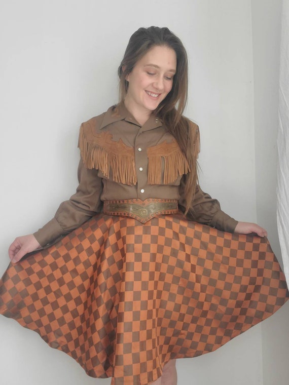 Vintage Checkered Circle Skirt Skater Skirt 28 Wai