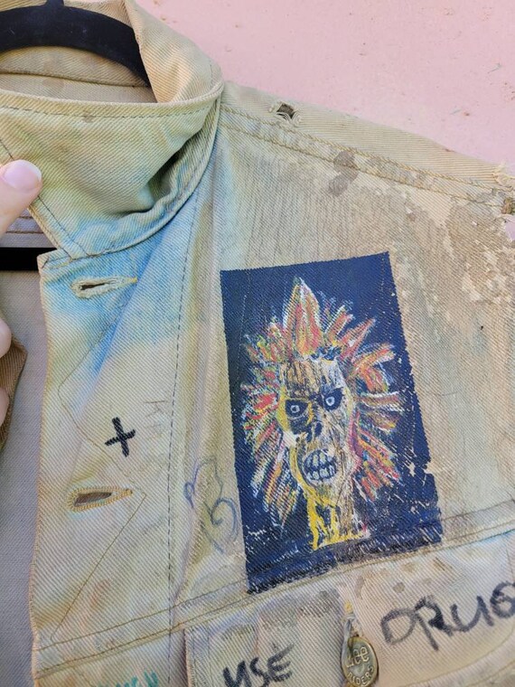 Original Vintage 1980s Metal Punk Vest Handpainte… - image 7