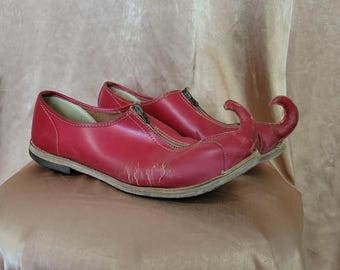 Zapatos de payaso vintage de cuero rojo con punta rizada, zapatos de bufón de disfraz vintage personalizados, 8/10