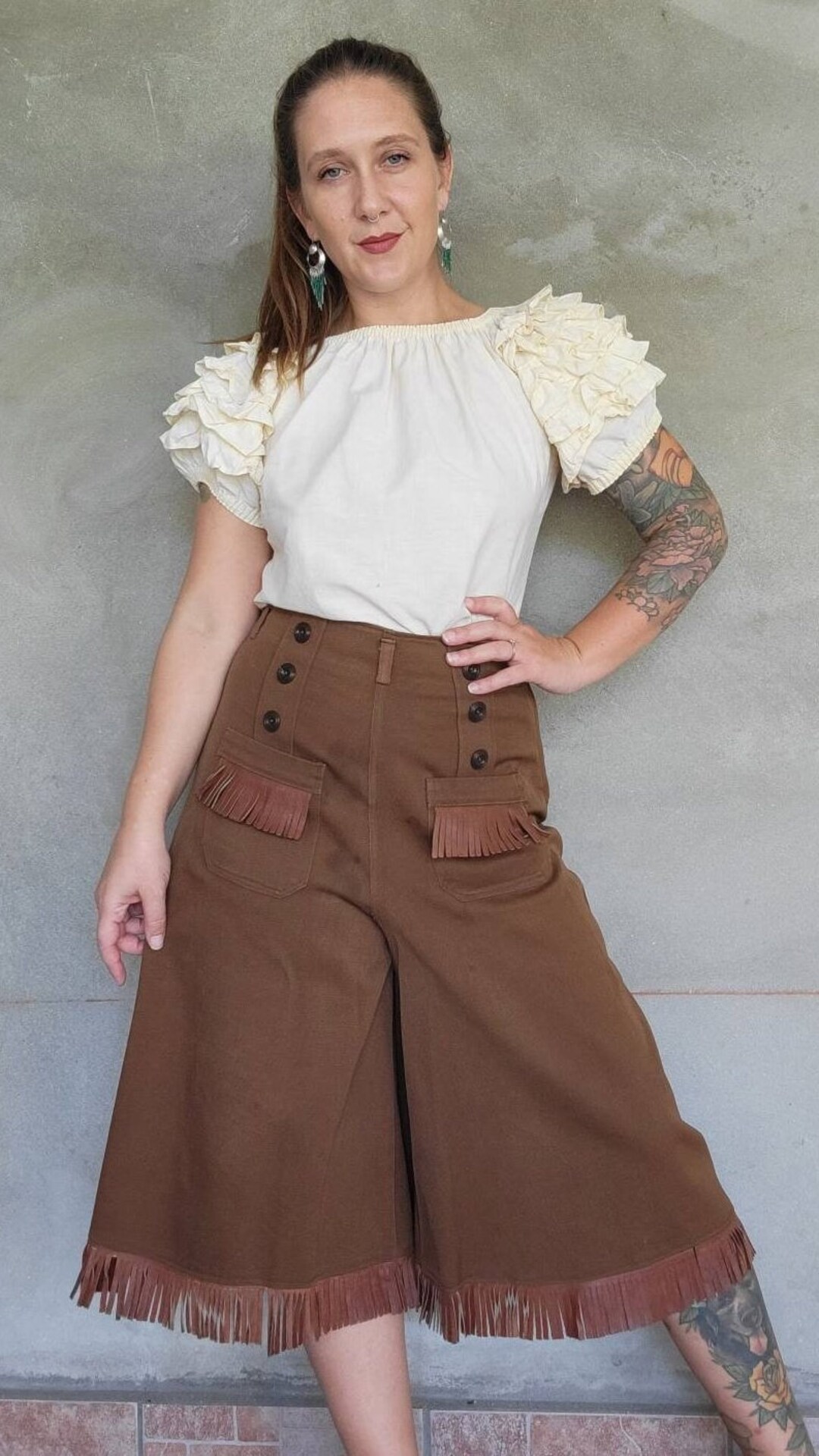 Vintage 1940s 50s Western Gaucho Style Pants Gabardine Leather