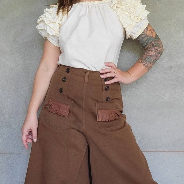 Vintage 1940s 50s Western Gaucho Style Pants Gabardine Leather Fringe Rodeo Queen 28-29 W