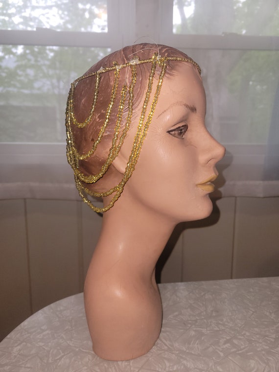 Vintage Beaded Headpiece Glass Beads Wire Frame F… - image 3