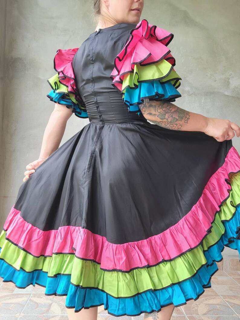 Gorgeous Vibrant Ruffle Vintage Dress Taffeta Showgirl Dancing Dress 34B 27W image 6