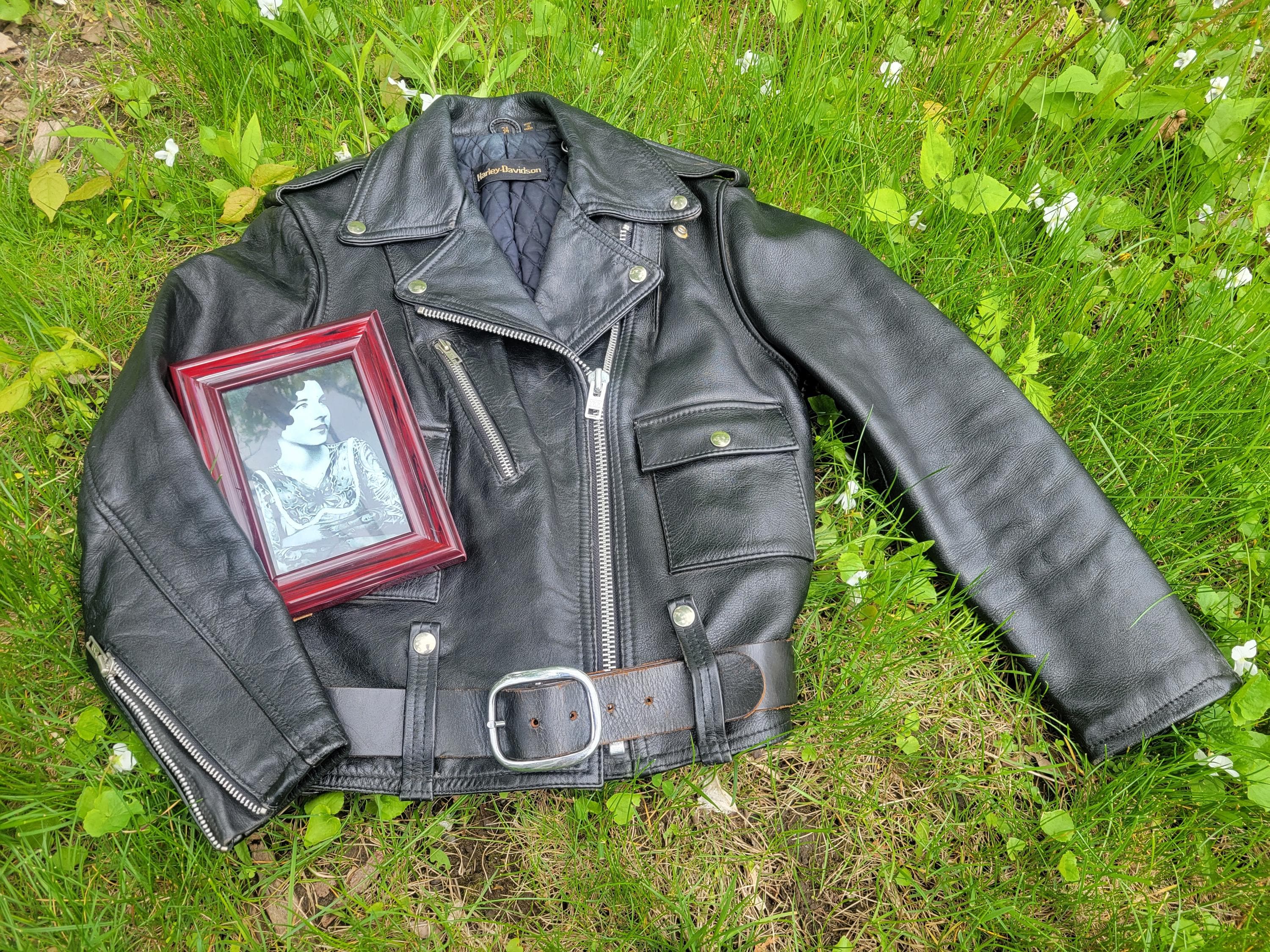 Vintage 1970s 80s Black Leather Harley Davidson Motorcycle Jacket