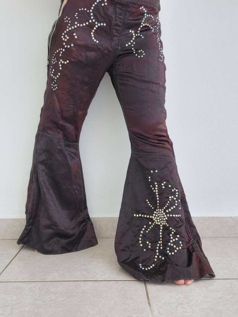 Vintage 1970s Burlesque Dancer Costume Romulus Rhinestone Stripper Vest and Bell Bottom Pants image 3