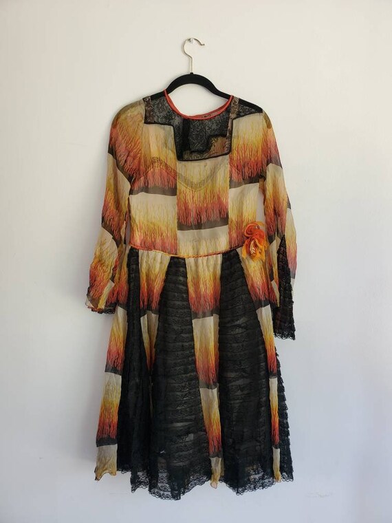 Rare Vintage 1920s 1930s Flame Print Dress • Clair