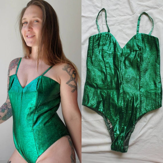 Vintage Mid Century Green Lame Showgirl Costume •