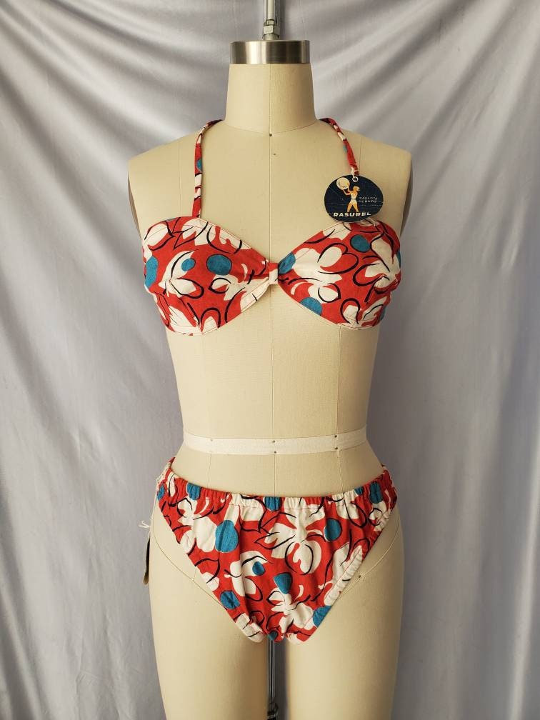 Vintage Red Floral Bikini Rasurel Maillots De Bains Original Tags