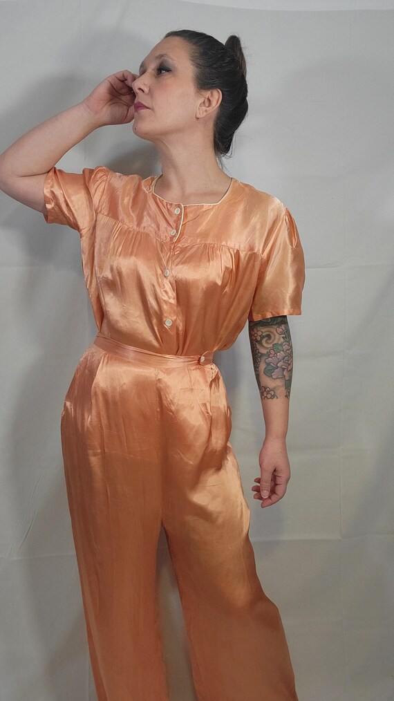 Vintage 1930s 40s Pink Silk Pajama Set Artemis Und