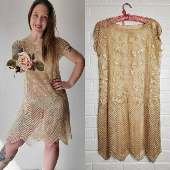 Vintage Antique Edwardian Tambour Lace Dress • Dro