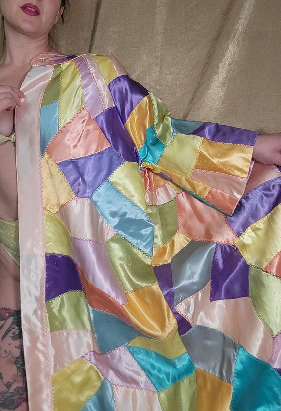 Vintage Satin Patchwork Jacket Robe Showgirl Boud… - image 3