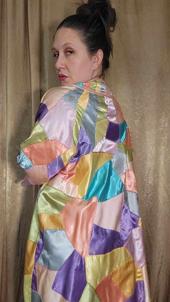 Vintage Satin Patchwork Jacket Robe Showgirl Boud… - image 2