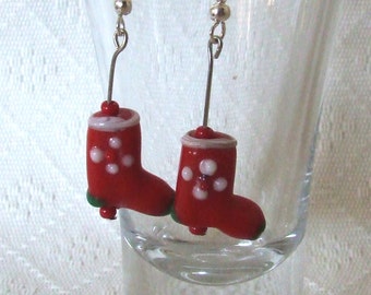 Handmade Christmas Stocking/Boot Glass Earrings (Nickel-Free)