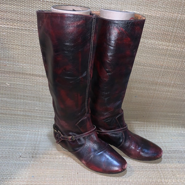 VINTAGE FRYE Red Rubbed Leather Knee High Riding Boots Woman's 5.5 5.5M