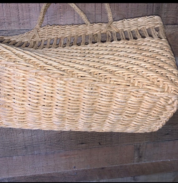 Vintage Wicker tote Bag Purse Beach Shopper - image 4