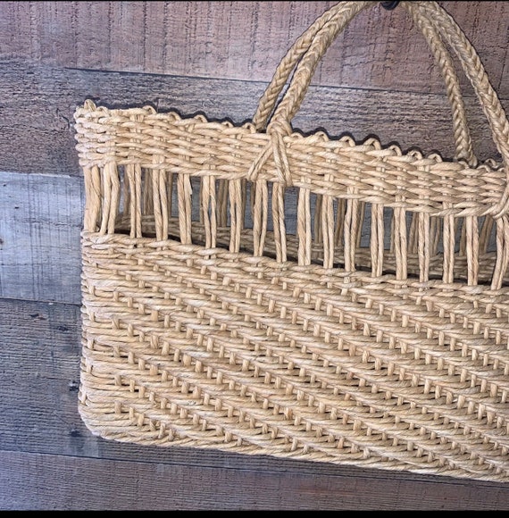 Vintage Wicker tote Bag Purse Beach Shopper - image 2