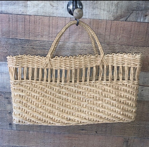Vintage Wicker tote Bag Purse Beach Shopper - image 3