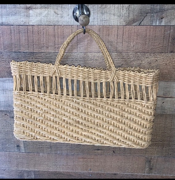 Vintage Wicker tote Bag Purse Beach Shopper - image 1