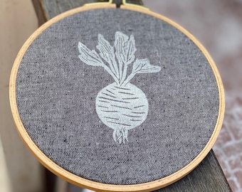Beet Print - Block Printed Wall Art - 6.5 inch diameter - Handmade - Wall Art - Embroidery Hoop Art