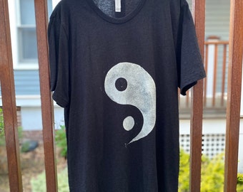 Yin Yang Tee - Size Large - Regular or Cropped - Black Bella and Canvas Basic Tee - Block Print Tee - READY TO SHIP -