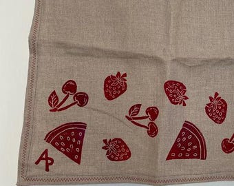 Summer Fruits Tea Towel - Printed Tea Towel - Burlap Linen - Linen Tea Towel