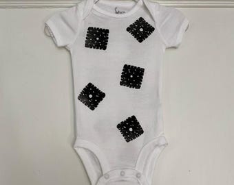 Cheesy Snack Cracker Onesie - White Cotton Onesie with Black Print - 6 month onesie - READY TO SHIP