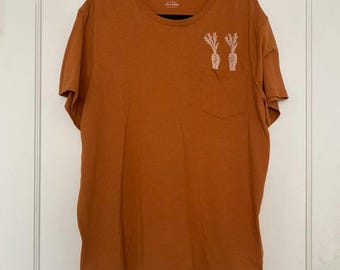 Carrot Top Pocket Tee - Size xxL Masc - Upcycled JCrew Tee - Orange Tee with White Block Print - READY TO SHIP