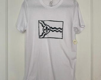 Saint Louis Flag Tee - White Tee with Navy Print - Size Medium - Ready to Ship