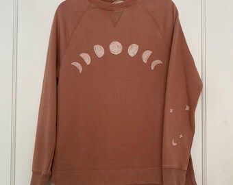 Dusty Pink Onion Moons Sweatshirt - Size S Femme Oversized - Upcycled - Dusty Pink Sweatshirt with White Block Print - READY to SHIP