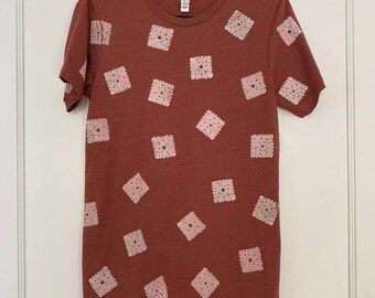 Cheesy Snack Cracker Tee - Red Clay with White Print - Bella and Canvas - Size S